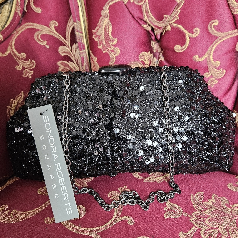 Sondra Roberts Black Sequin Clutch